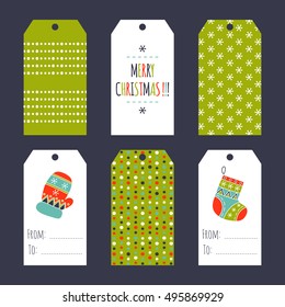 Vector set of winter tag templates. Bright collection for Christmas and New Year holidays. For greeting cards, brochures, tags and labels, souvenirs, gifts decoration and sales design, scrapbooking.
