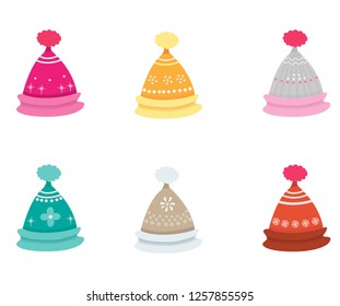 vector set of winter warm hat