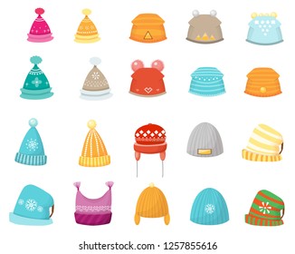 vector set of winter warm hat