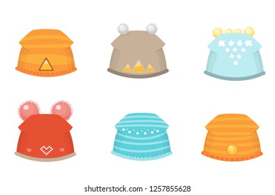 vector set of winter warm hat