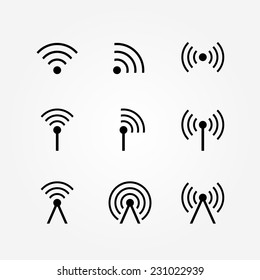 Vector Set of Wireless and Wifi Icons for Remote Access and Communication via Radio Waves