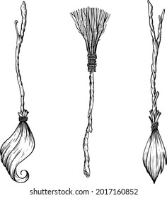 vector set of witch brooms.