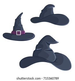 Vector set of witch hats flat cartoon illustration