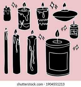 vector set of witch's candles on pink