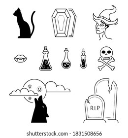 vector set of witch's halloween party