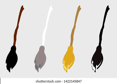 Vector set of wizard brooms, halloween equipment