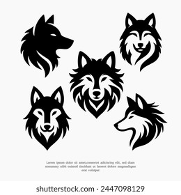 vector set of wolf face silhouette logo icon