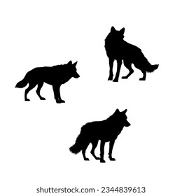 Vector set of wolf illustration. silhouette of wolves isolated on white background. icon sheet of a wolf. icon pack of a black wolf.