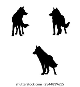 Vector set of wolf illustration. silhouette of wolves isolated on white background. icon sheet of a wolf. icon pack of a black wolf.