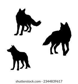 Vector set of wolf illustration. silhouette of wolves isolated on white background. icon sheet of a wolf. icon pack of a black wolf.