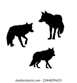 Vector set of wolf illustration. silhouette of wolves isolated on white background. icon sheet of a wolf. icon pack of a black wolf.