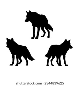 Vector set of wolf illustration. silhouette of wolves isolated on white background. icon sheet of a wolf. icon pack of a black wolf.