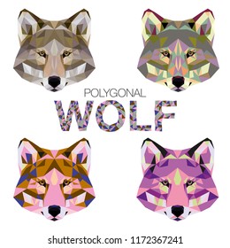 Vector set of wolf portrets in modern polygonal style.
