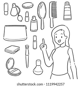 vector set of woman and cosmetics