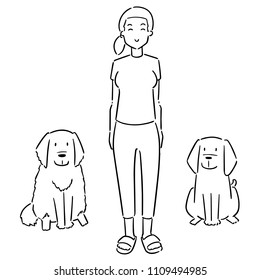 vector set of woman and dogs