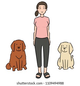 vector set of woman and dogs