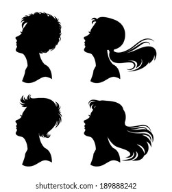 Vector set of woman faces in profile