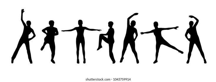 Vector set of woman fitness silhouettes