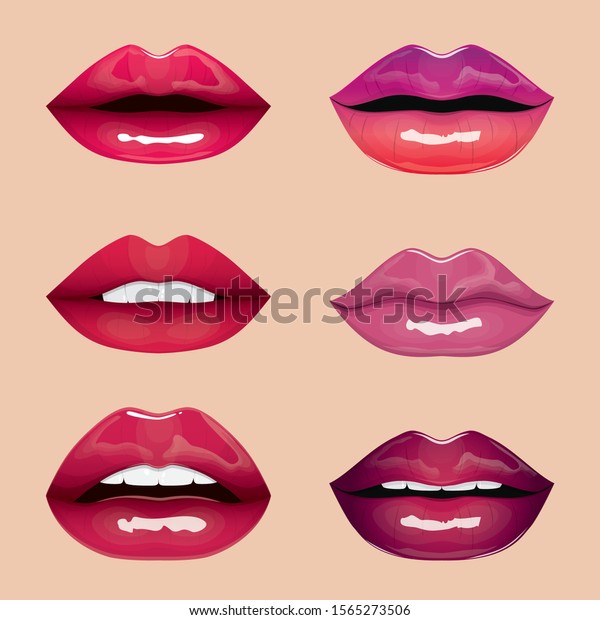 Vector Set Woman Lips Wearing Lipstick Stock Vector (Royalty Free ...
