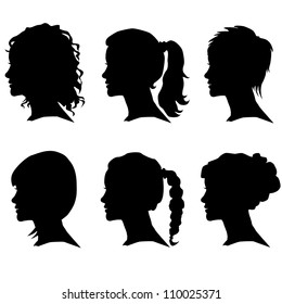 vector set of woman silhouette with hair styling
