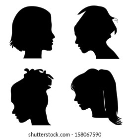 Vector set of woman silhouette with hair styling