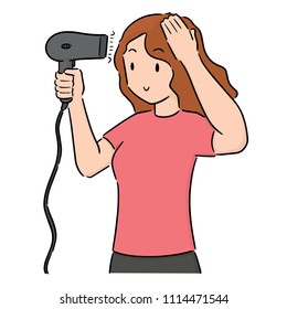 vector set of woman using hair dryer