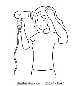 vector set of woman using hair dryer