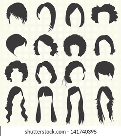 Conjunto de vectores: Silhouettes de pelo femenino