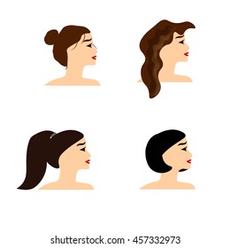 Vector Set:  Woman's  hairstyle.curly, wavy, short, medium and long hair
