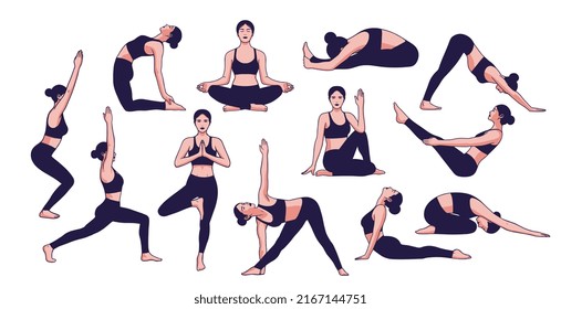 Vector Set Of Women Doing Yoga