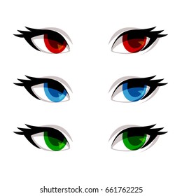 Vector set of women eyes isolated on white background.