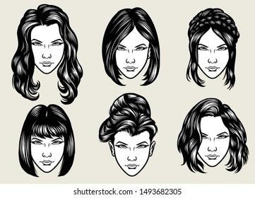 vector set of women hairstyles collection 