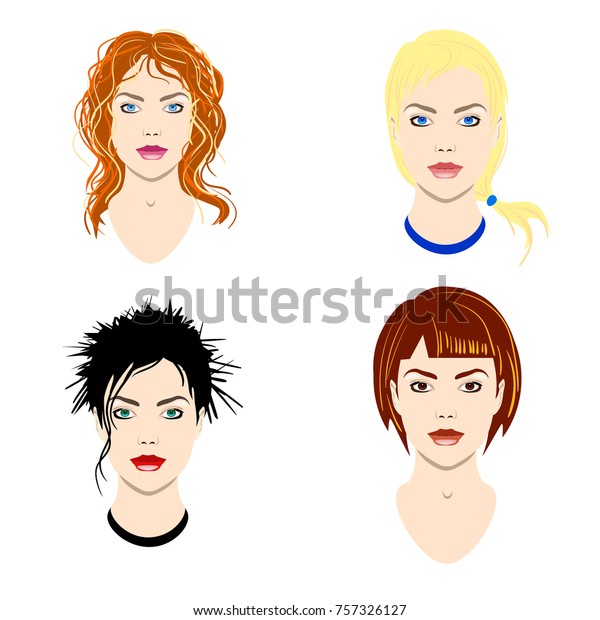 Vector Set Women Heads Different Types Stock Vector Royalty Free