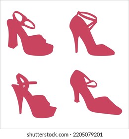 Conjunto Vector De Mujeres Altos Calzado Rojo Zapatos Silhouettes Ilustración Aislada En Fondo Blanco