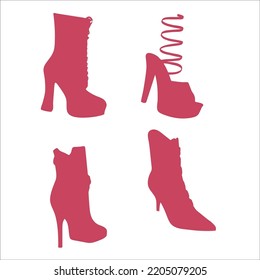 Vector Set Of Women High Heel Red Shoes Silhouettes Illustration Isolated On White Background