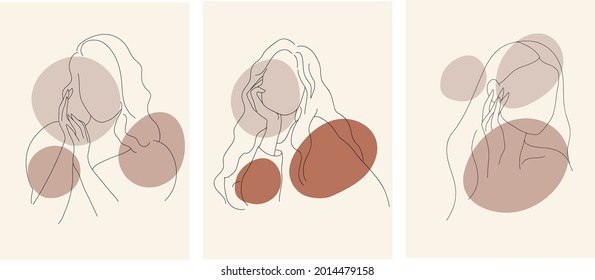 Conjunto vectorial de mujeres en línea de estilo artístico con formas abstractas