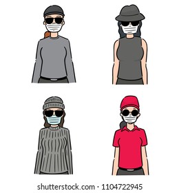 vector set of women using medical protective mask