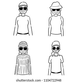 vector set of women using medical protective mask
