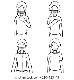 vector set of women using medical protective mask