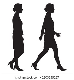 Vector Set Of Women Walk Cycle Silhouettes Illustration Isolated On White Background