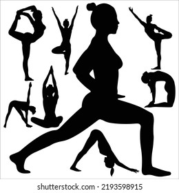 Vector Set Of Women Yoga Poses Silhouettes Illustration Isolated On White Background