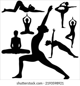 Set Poses Yoga Women Creative Yoga Stock Vector (Royalty Free) 535126096