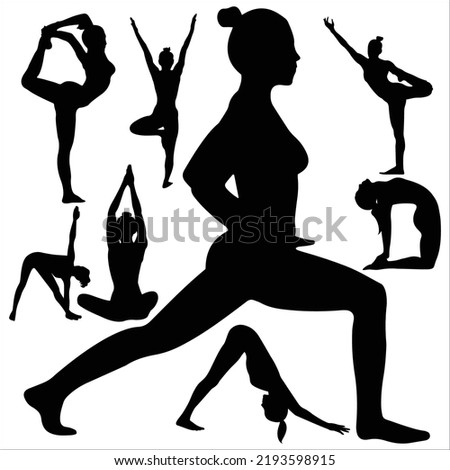 Vector Set Of Women Yoga Poses Silhouettes Illustration Isolated On White Background