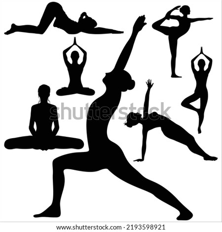 Vector Set Of Women Yoga Poses Silhouettes Illustration Isolated On White Background