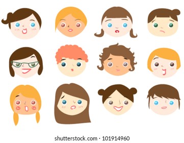 Vector set of women's face.