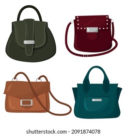 Vector set of women's handbags. Women's bag. Flat design, vector illustration.