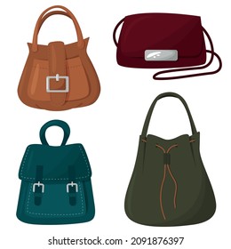 Vector set of women's handbags. Women's bag. Flat design, vector illustration.