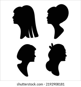 Vector Set Of Women's Heads Silhouettes Illustration Isolated On White Background