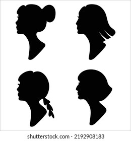 Vector Set Of Women's Heads Silhouettes Illustration Isolated On White Background