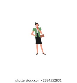 vector set of women's poses in green clothes line